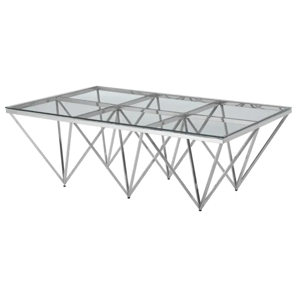 Allston Coffee Table with Prismatic Frame - Silver, Glass