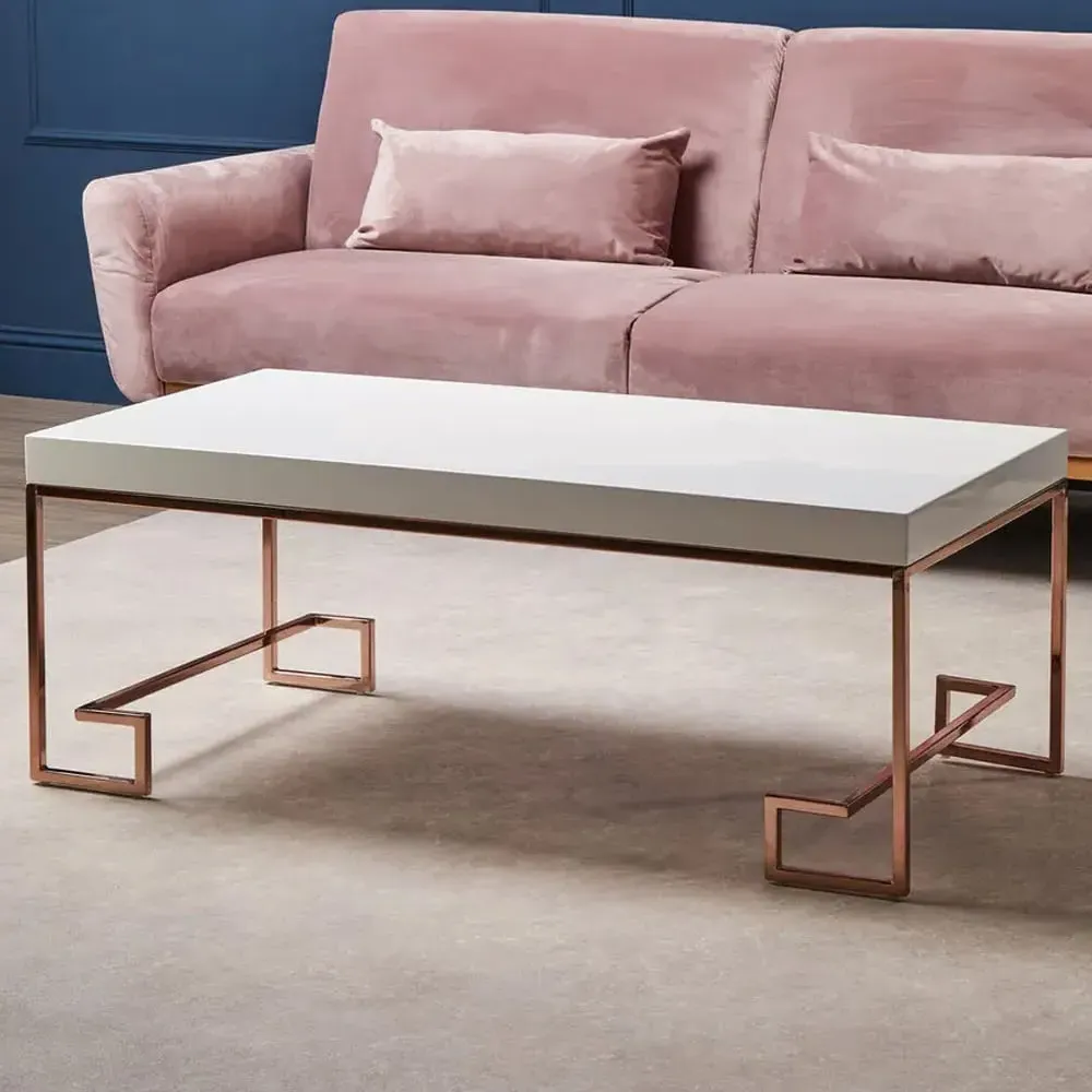 Allston Coffee Table with Rose Gold Frame - White, High Gloss image