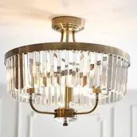 Allston Faceted Glass Semi Flush Ceiling Light - Antique Brass