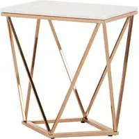 Allston Geometric End Table - White Marble, Rose Gold