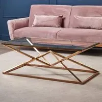Allston Glass Coffee Table with Corseted Frame - Rose Gold