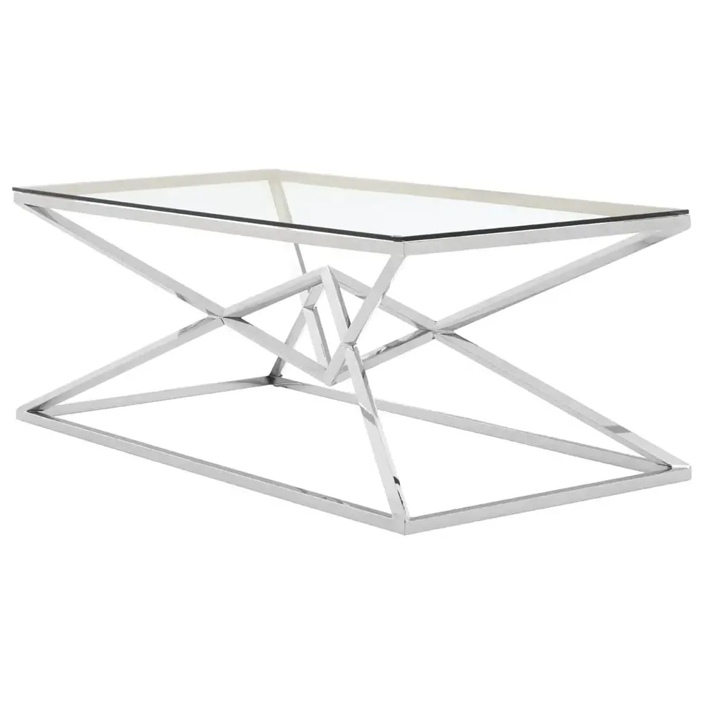 Allston Glass Coffee Table with Corseted Frame - Silver