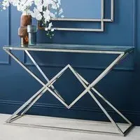 Allston Glass Console Table with Corseted Frame - Silver