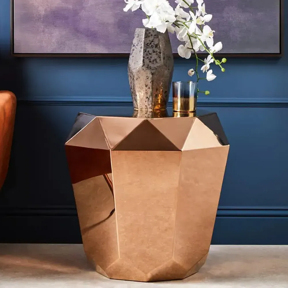 Allston Hexagonal End Table Diamond Cut - Rose Gold, Steel image