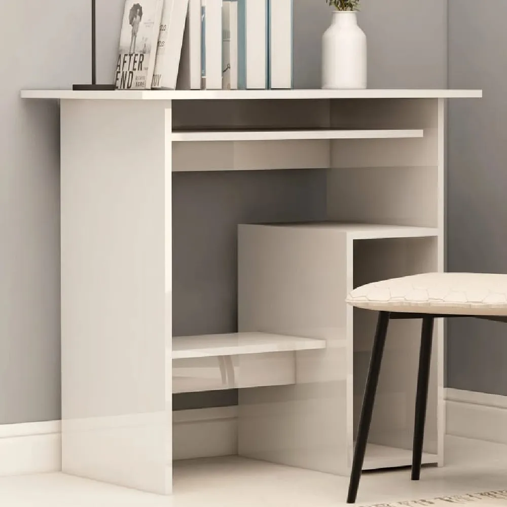 Allston Laptop Desk with 2 Shelves - White, High Gloss image