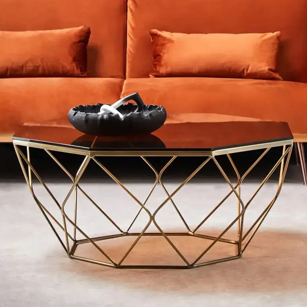Allston Polygonal Coffee Table - Amber Glass, Bronze