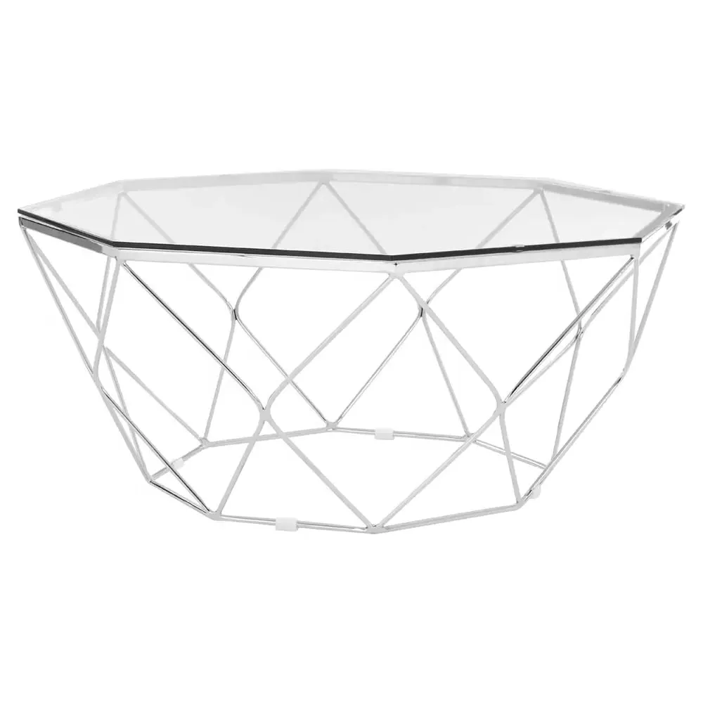Allston Polygonal Coffee Table - Clear, Chrome image