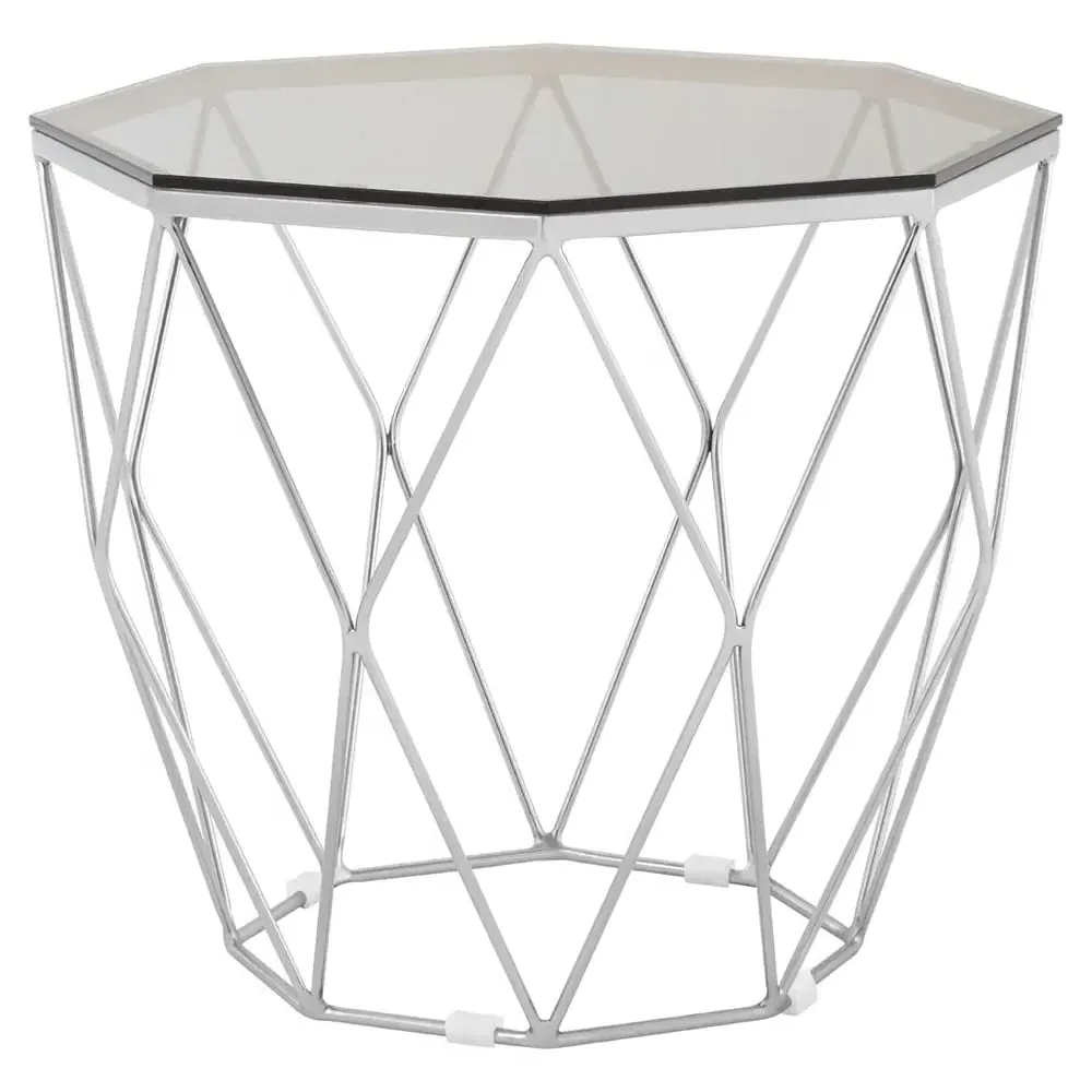 Allston Polygonal End Table with Nickel Frame - Grey Glass image