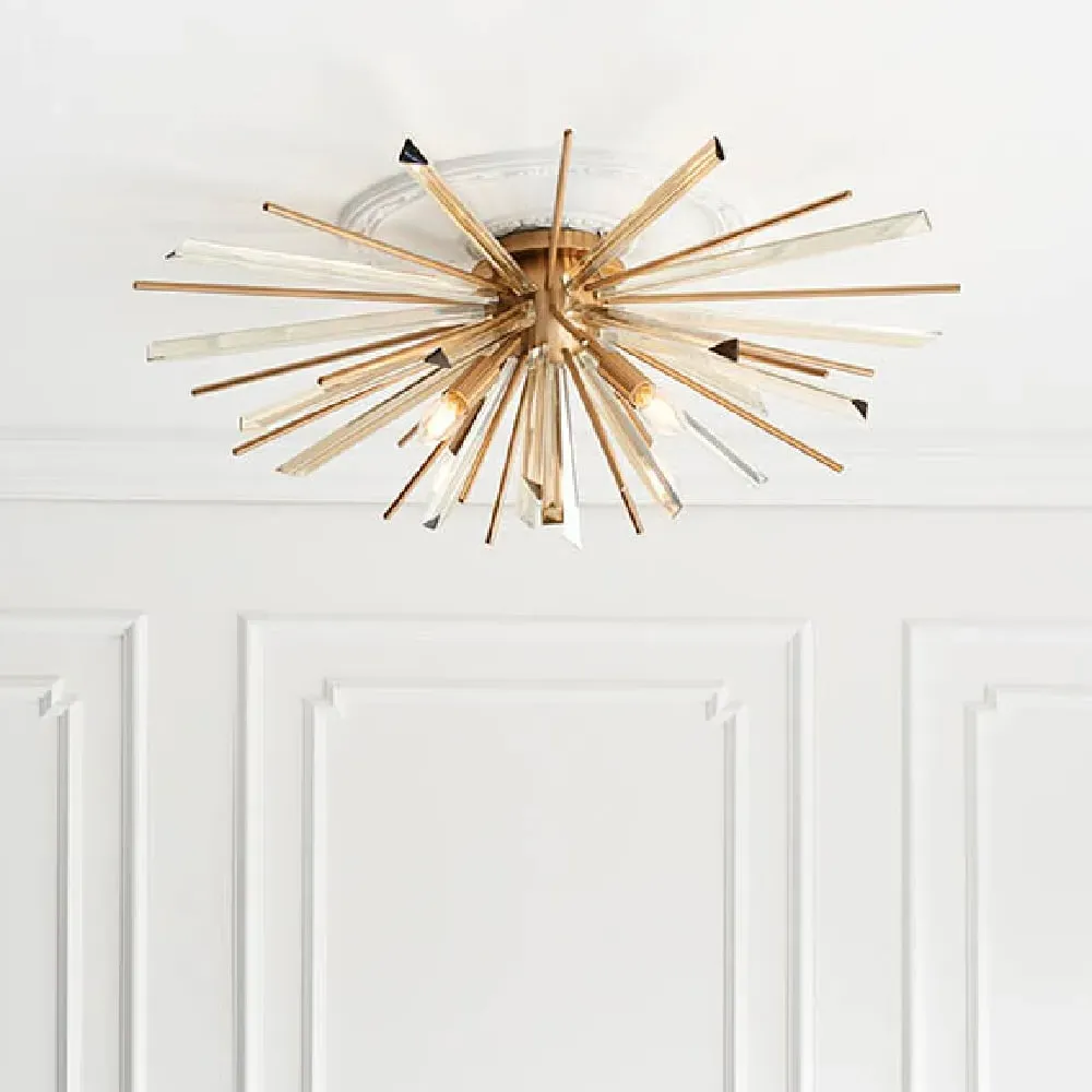 Allston Prism Glass Flush Ceiling Light - Antique Brass image