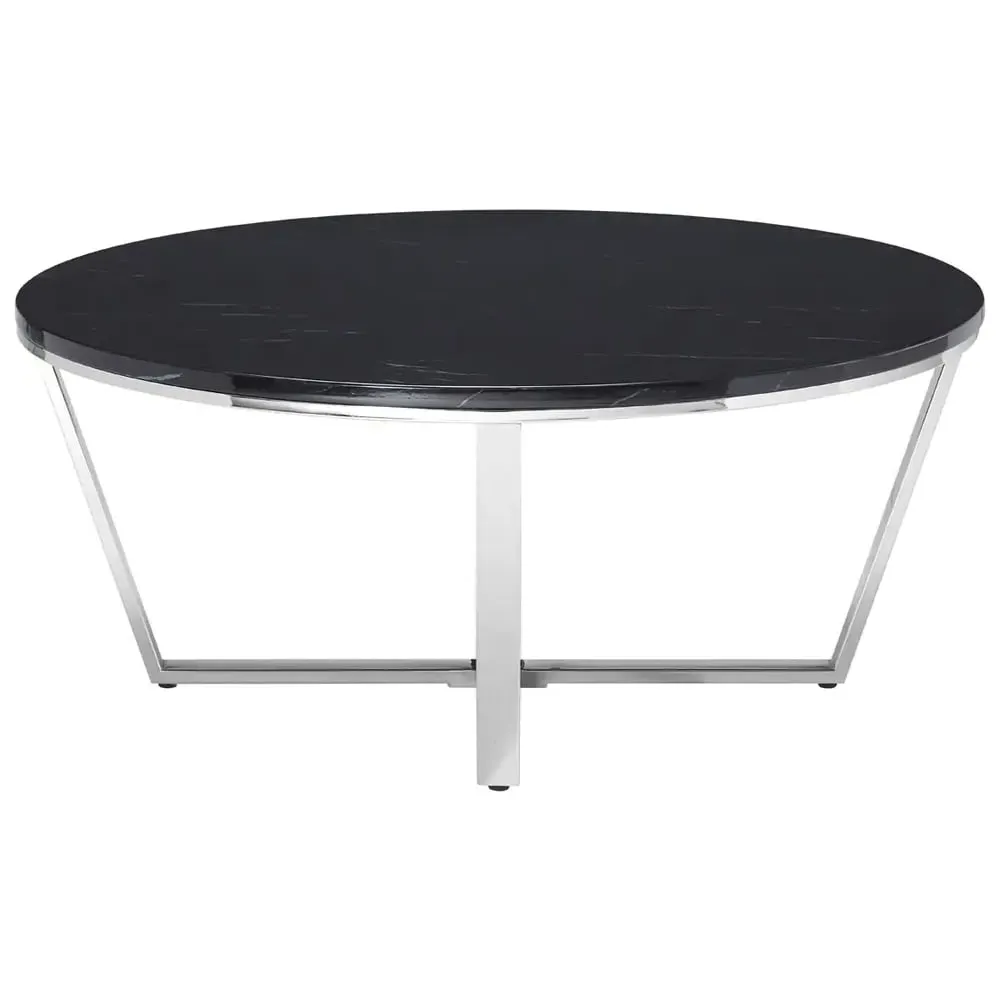 Allston Round Coffee Table with Chrome Frame - Black, Faux Marble