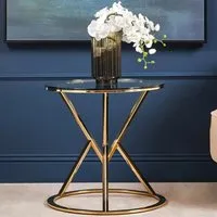 Allston Round End Table Corseted Frame - Clear, Champagne Gold alternate view