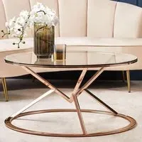 Allston Round Glass Coffee Table with Corseted Frame - Rose Gold