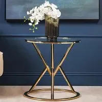 Allston Round Glass End Table with Corseted Frame - Champagne