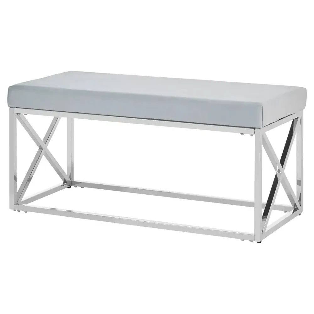 Allston Seating Bench with Cross Frame - Blue, Velvet