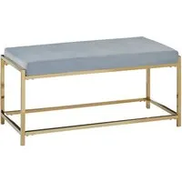 Allston Seating Bench with Gold Straight Frame - Blue, Velvet alternate view