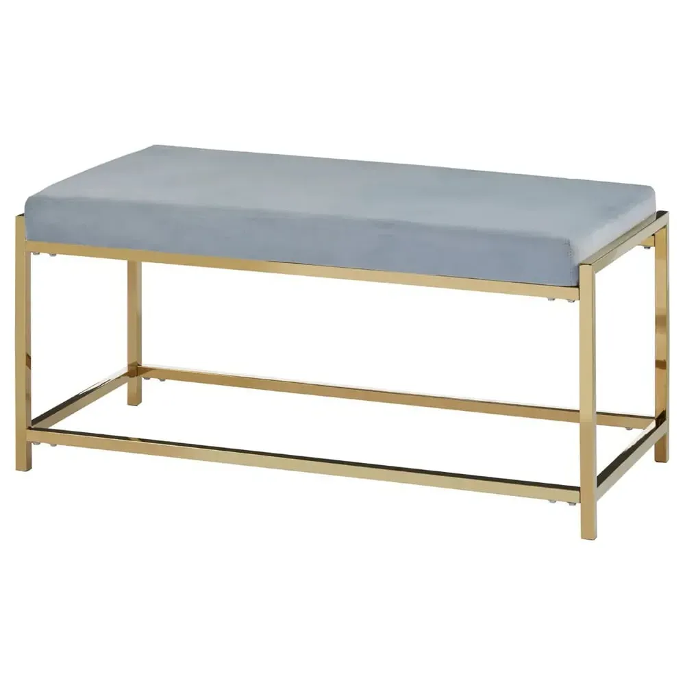 Allston Seating Bench with Gold Straight Frame - Blue, Velvet product