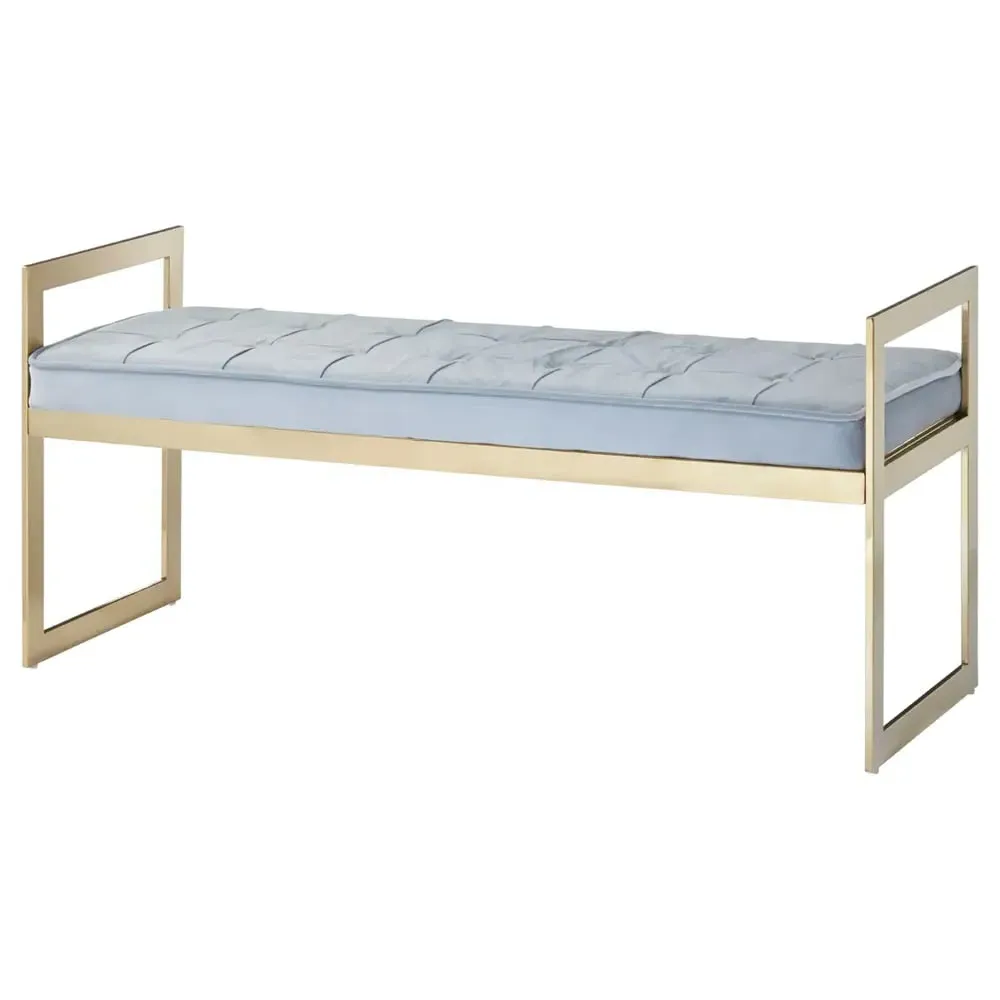 Allston Seating Bench with Steel Frame - Blue, Velvet