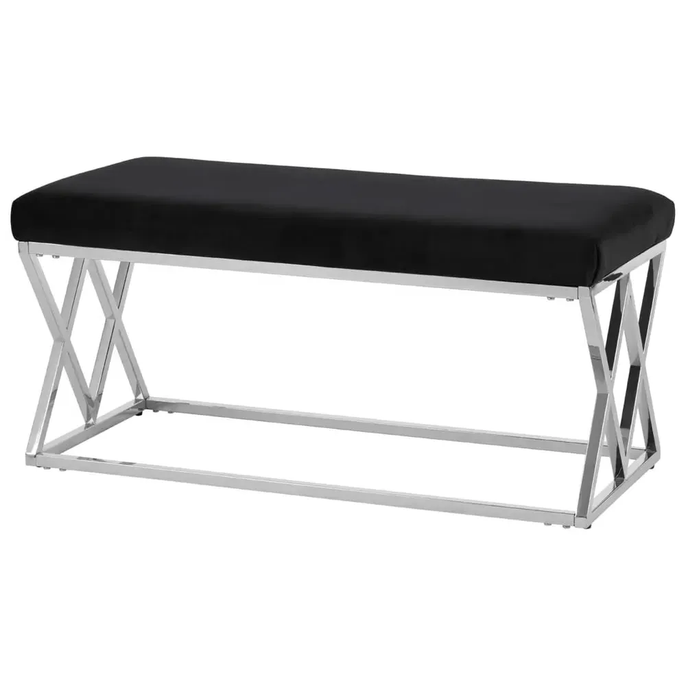 Allston Seating Bench with Wireframe Frame - Black, Velvet