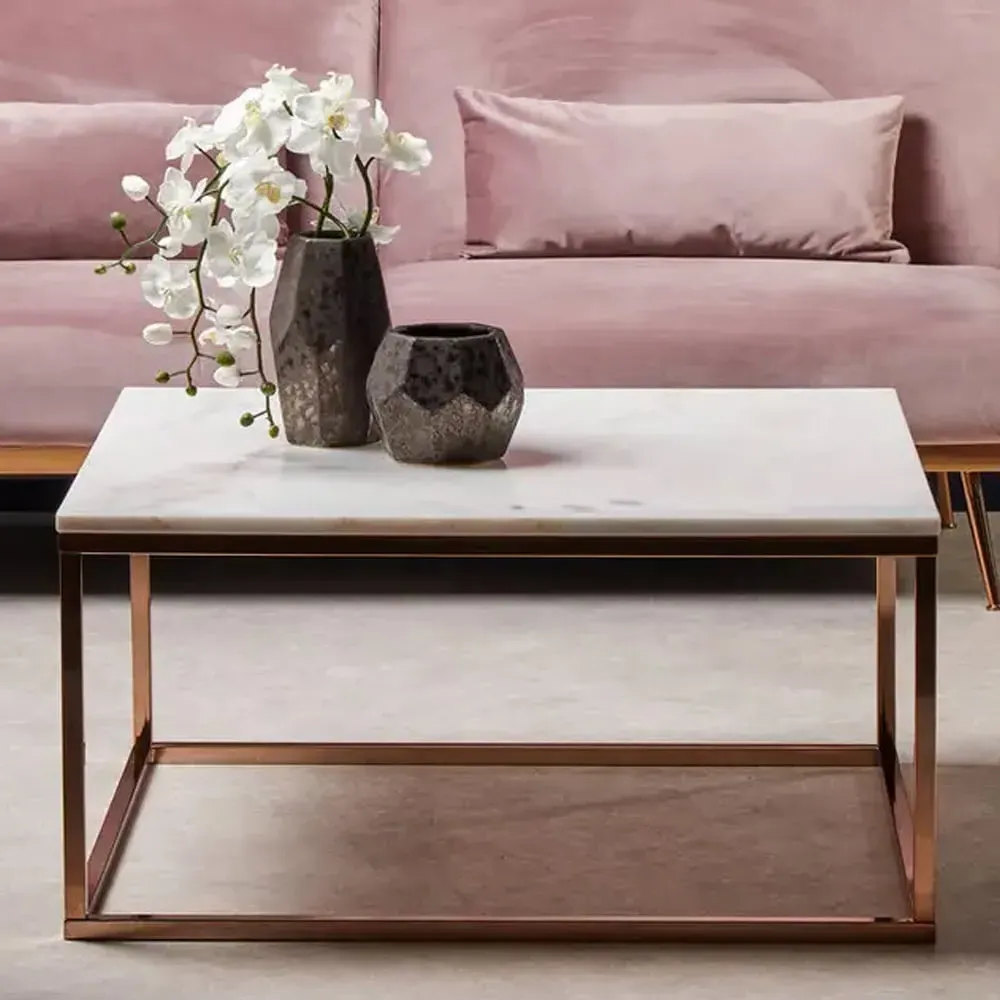 Allston Square Coffee Table - White Marble, Rose Gold