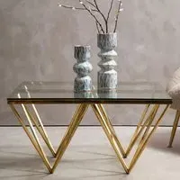 Allston Square Coffee Table with Prismatic Frame - Gold, Glass