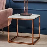 Allston Square End Table - White Marble, Rose Gold