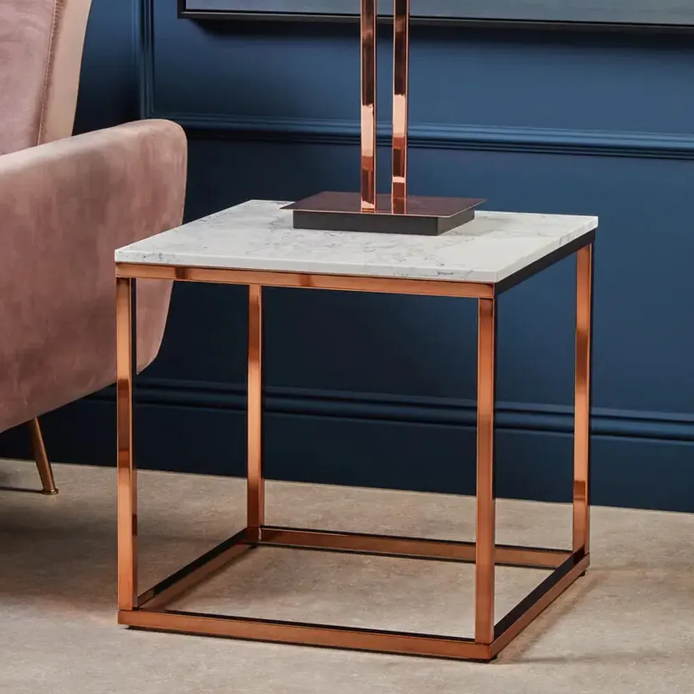 Allston Square End Table - White Marble, Rose Gold image