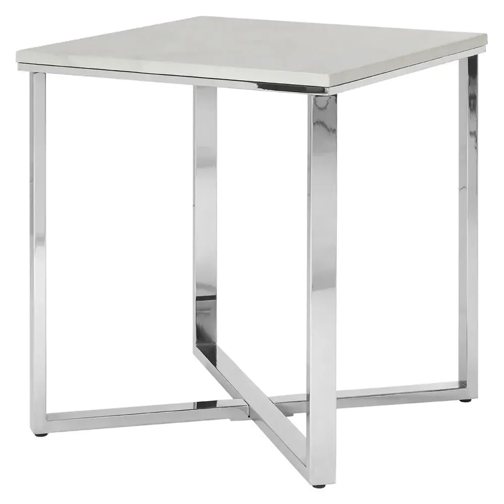 Allston Square End Table with Chrome Frame - White, Faux Marble