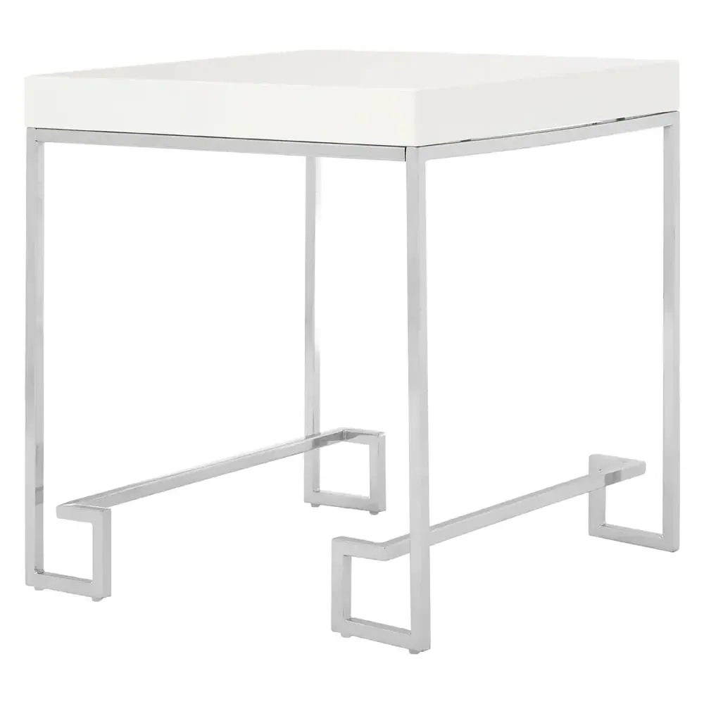 Allston Square End Table with Chrome Frame - White High Gloss image