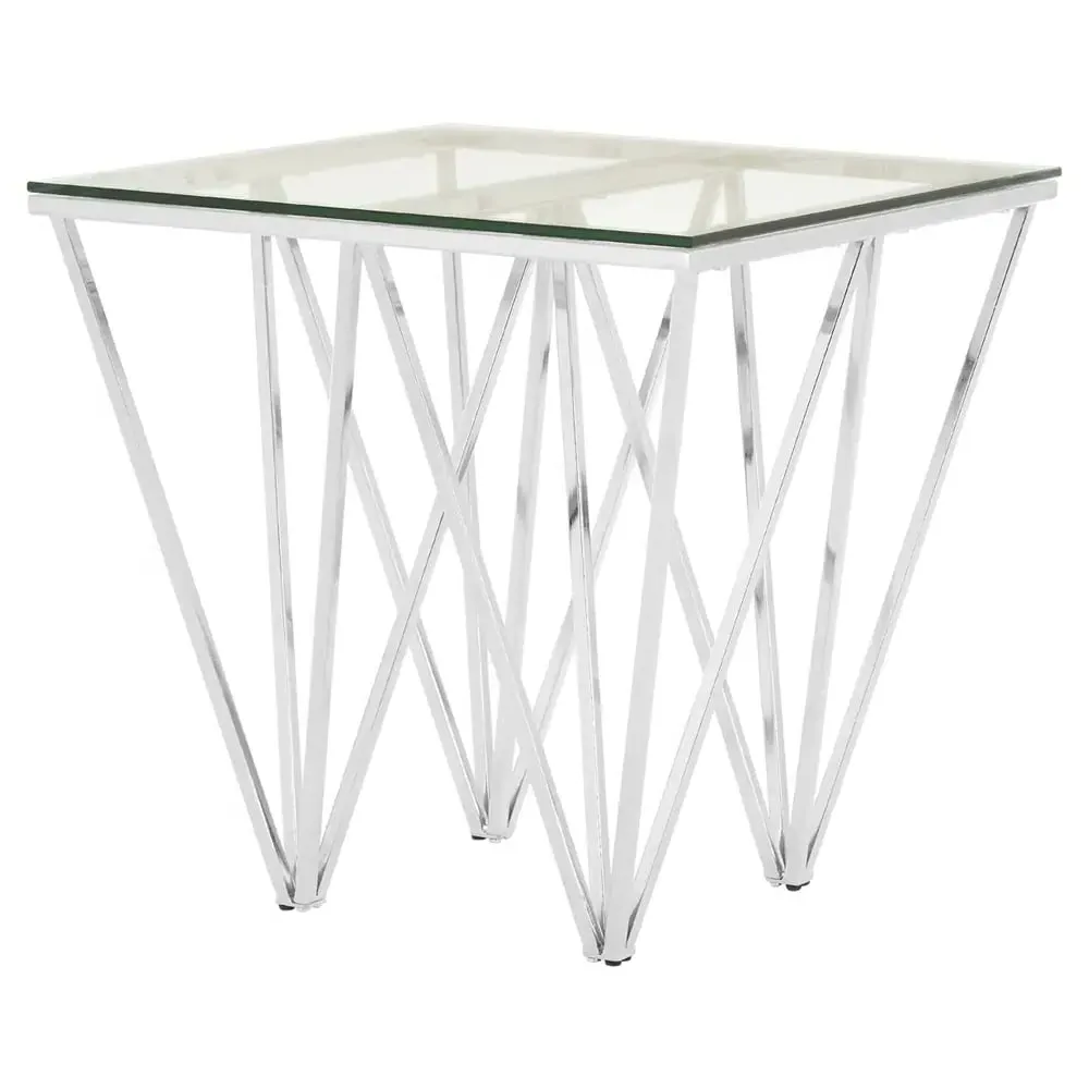 Allston Square End Table with Prismatic Frame - Chrome, Glass