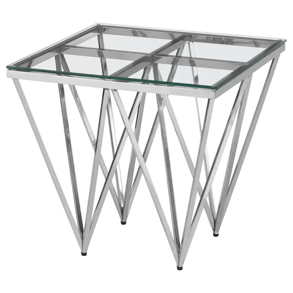 Allston Square End Table with Prismatic Frame - Silver, Glass image