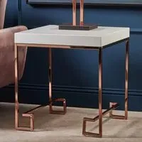 Allston Square End Table with Rose Gold Frame - White, High Gloss