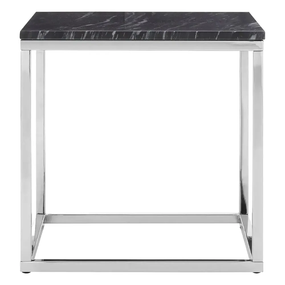 Allston Square End Table with Silver Frame - Black, Marble