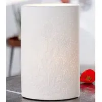 Allston Wide Porcelain Table Lamp with Floral Design - White