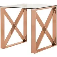 Alluras Glass End Table with Cross Frame - Rose Gold