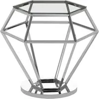 Alluras Glass End Table with Diamond Frame - Silver