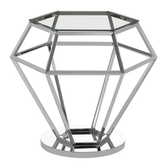 Alluras Glass End Table with Diamond Frame - Silver