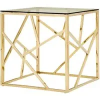 Alluras Glass End Table with Spike Frame - Champagne Gold