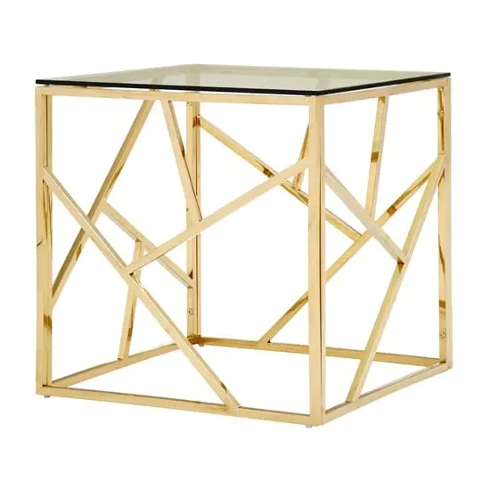 Alluras Glass End Table with Spike Frame - Champagne Gold image