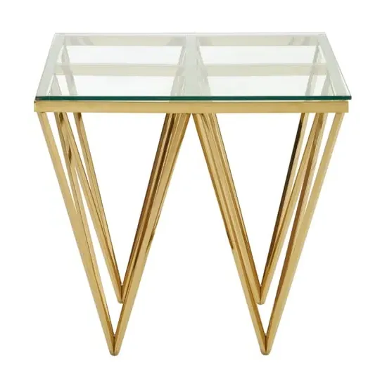 Alluras Glass End Table with Spike Frame - Gold