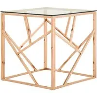 Alluras Glass End Table with Spike Frame - Rose Gold