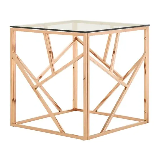 Alluras Glass End Table with Spike Frame - Rose Gold