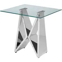 Alluras Glass End Table with Wing Frame - Silver