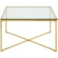Alluras Large Glass End Table with Intersecting Frame - Gold