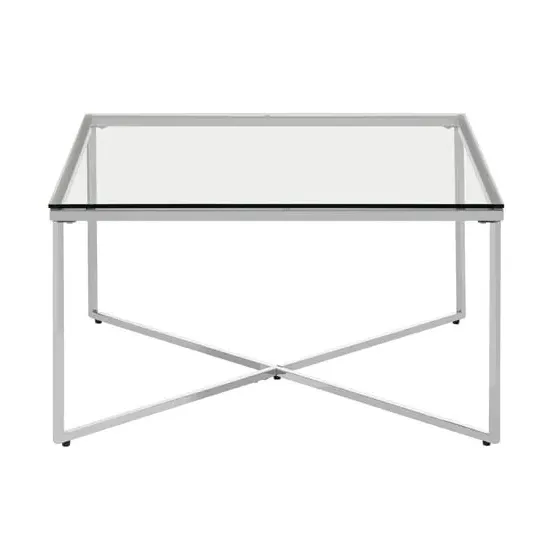 Alluras Large Glass End Table with Intersecting Frame - Silver