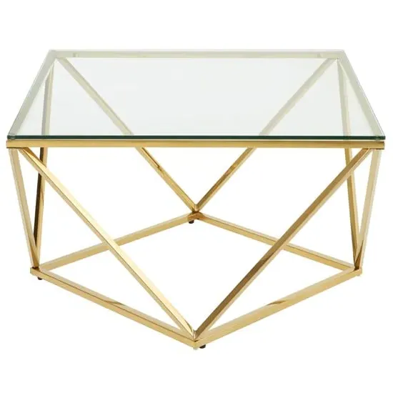Alluras Large Glass End Table with Twist Frame - Gold