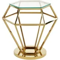 Alluras Small Glass End Table with Diamond Frame - Gold