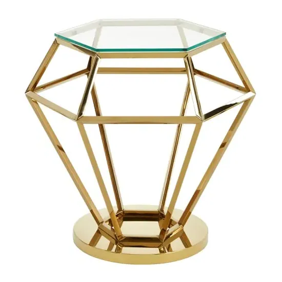 Alluras Small Glass End Table with Diamond Frame - Gold