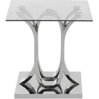 Alluras Square Glass End Table with Curved Frame - Silver