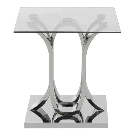 Alluras Square Glass End Table with Curved Frame - Silver