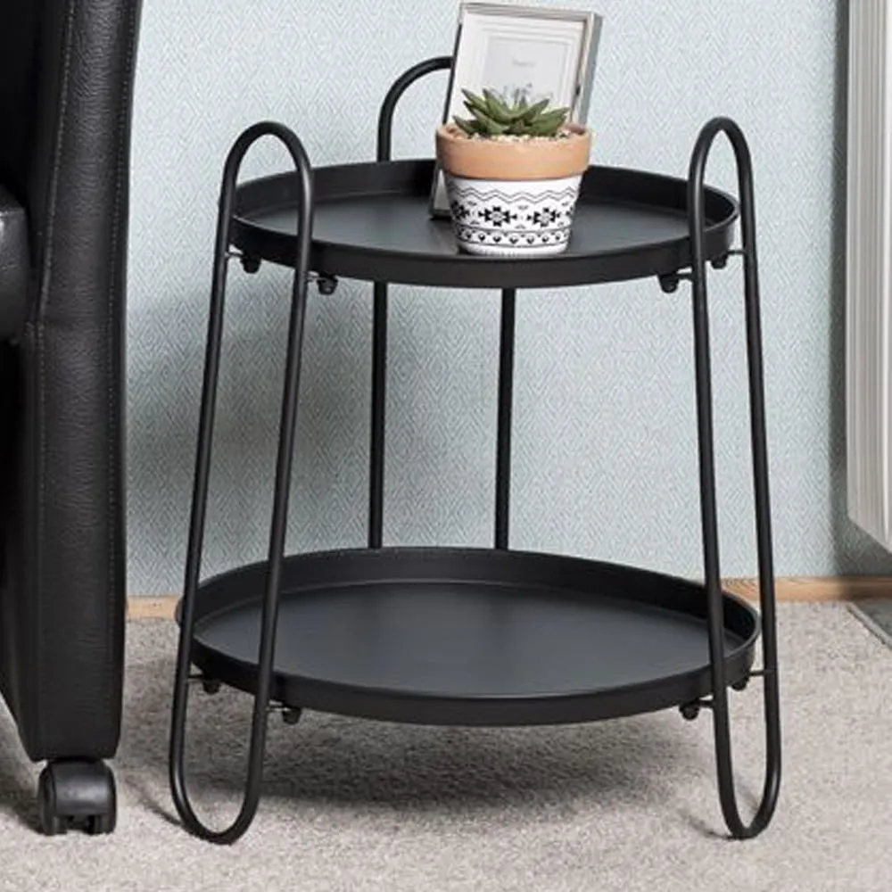 Almaty End Table with 2 Shelves - Black, Metal image